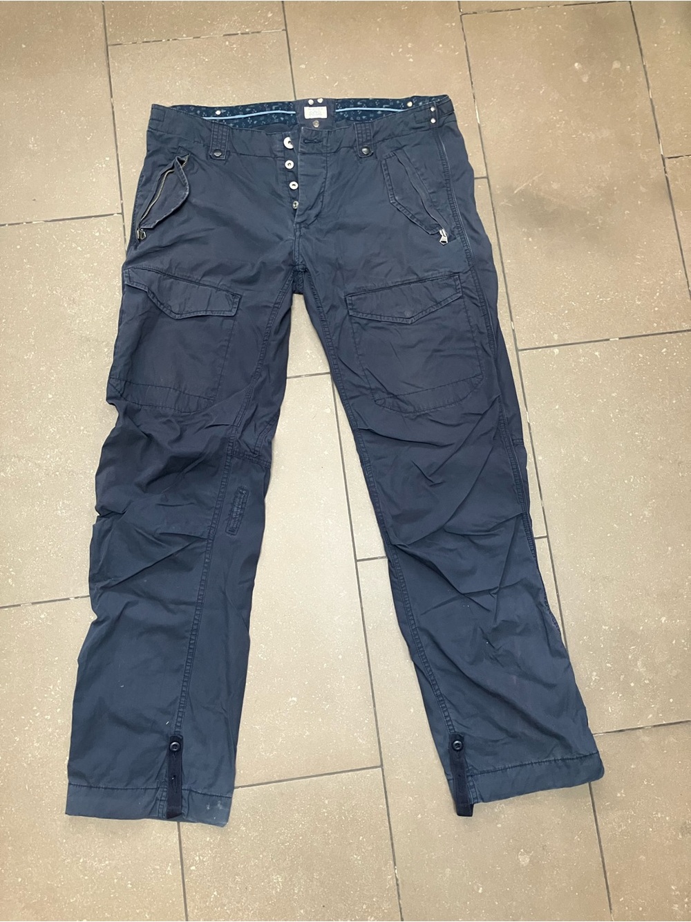 Replay Men's Dark Blue Cargo Pants with Multiple Pockets